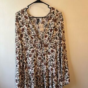 H&M Floral Mini Dress in Cream and Brown